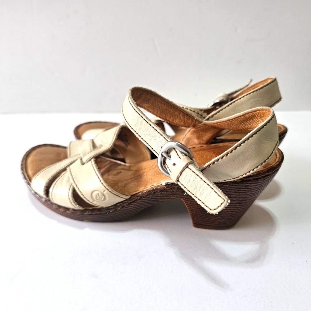 Born Taupe Ankle Strap Leather Women Belinda Sandals B20411 Size 8